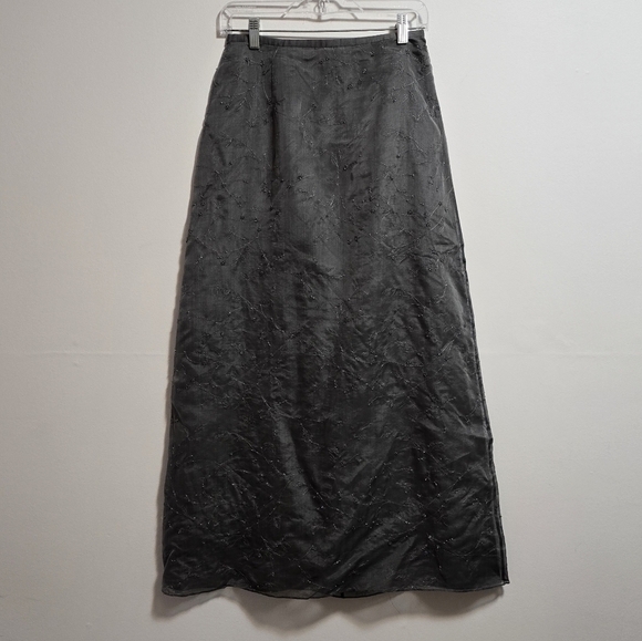 Ann Taylor Dresses & Skirts - Vintage Anne Taylor 100% Silk Grey Embroidered Flora Pearl Maxi Skirt